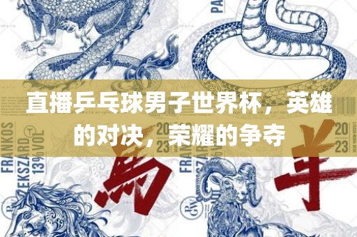 直播乒乓球男子世界杯，英雄的对决，荣耀的争夺漯河市盈旭机械设备有限公司