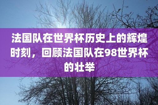 法国队在世界杯历史上的辉煌时刻，回顾法国队在98世界杯的壮举