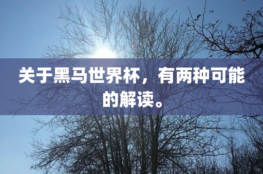 关于黑马世界杯，有两种可能的解读。