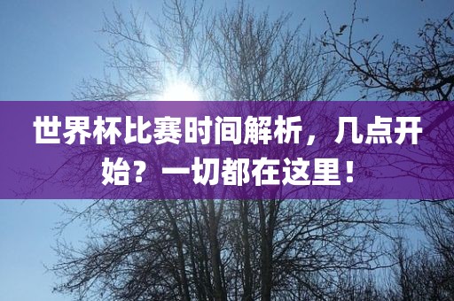 世界杯比赛时间解析，几点开始？一切都在这里！