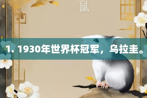 1. 1930年世界杯冠军，乌拉圭。