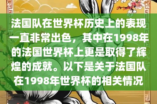 法国队在世界杯历史上的表现一直非常出色，其中在1998年的法国世界杯上更是取得了辉煌的成就。以下是关于法国队在1998年世界杯的相关情况