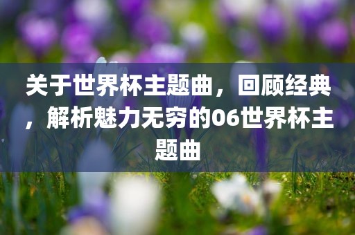 关于世界杯主题曲，回顾经典，解析魅力无穷的06世界杯主题曲漯河市盈旭机械设备有限公司