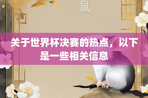 关于世界杯决赛的热点，以下是一些相关信息漯河市盈旭机械设备有限公司